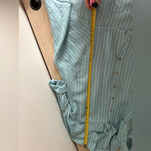 Meo Meli Light Blue Striped 100%  Linen Hi Low Button Down Dress OS - Picture 8 of 8